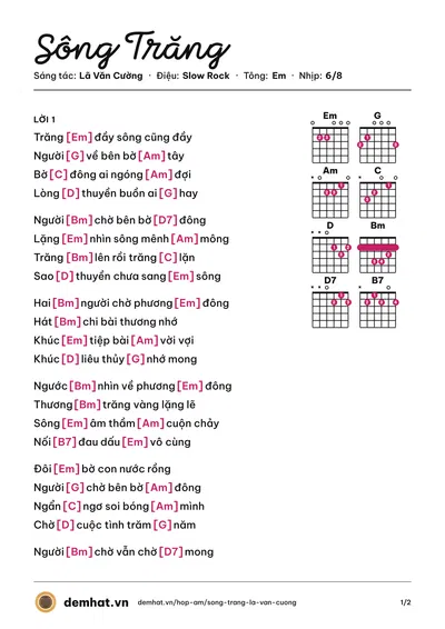 Hợp âm Sông Trăng (Cẩm Vân) – bản nhạc PDF trang 1, tông Em