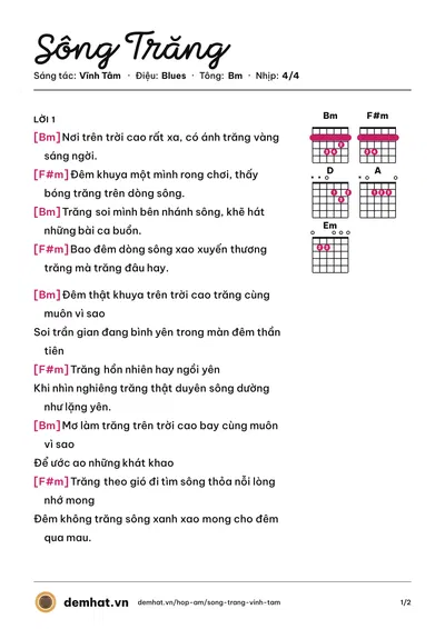 Hợp âm Sông Trăng (The Bells) – bản nhạc PDF trang 1, tông Bm
