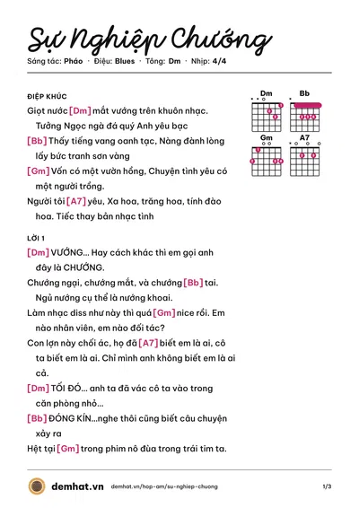 Hợp âm Sự Nghiệp Chướng (Pháo) – bản nhạc PDF trang 1, tông Dm
