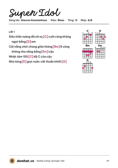Hợp âm Super Idol (Samstring) – bản nhạc PDF trang 1, tông G