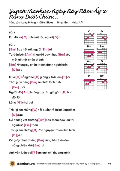 Hợp âm Super Mashup Ngày Này Năm Ấy x Nắng Dưới Chân Mây x Trương Đình Hoàng x Anh Vui x Hoa Cỏ Lau (Nguyễn Hữu Kha) – bản nhạc PDF trang 1, tông Em