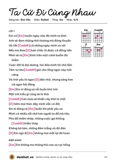 Hợp âm Ta Cứ Đi Cùng Nhau (Linh Cáo) – bản nhạc PDF trang 1, tông Em