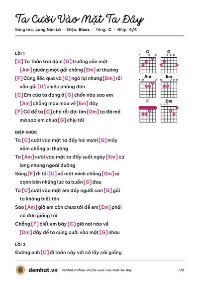 Hợp âm Ta Cười Vào Mặt Ta Đây (Long Nón Lá) – bản nhạc PDF trang 1, tông C