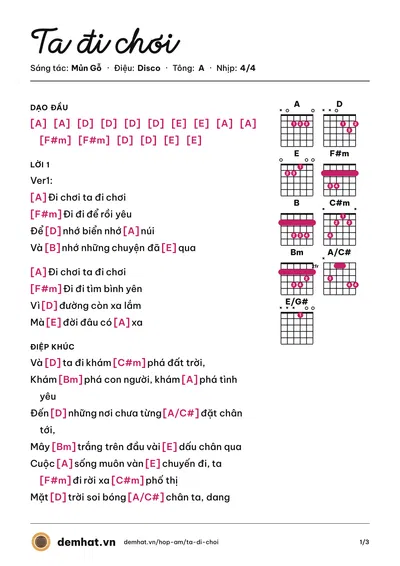 Hợp âm Ta đi chơi (Mủn Gỗ) – bản nhạc PDF trang 1, tông A