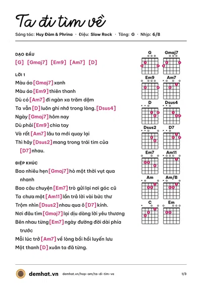 Hợp âm Ta đi tìm về (TPCers 1720) – bản nhạc PDF trang 1, tông G