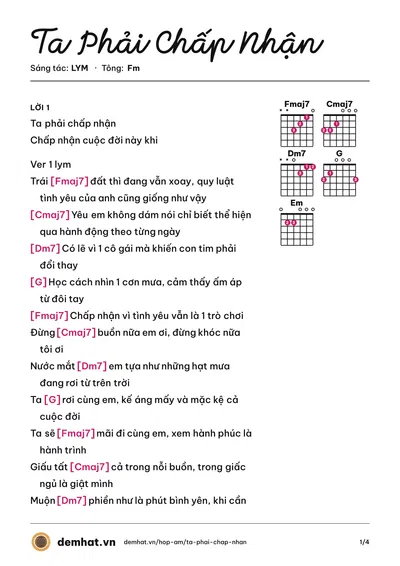 Hợp âm Ta Phải Chấp Nhận (LYM) – bản nhạc PDF trang 1, tông Fm