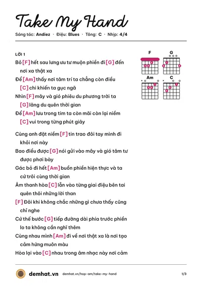 Hợp âm Take My Hand (The Air) – bản nhạc PDF trang 1, tông C