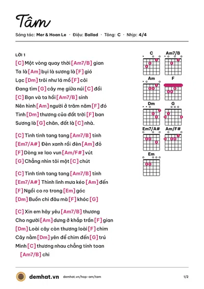 Hợp âm Tâm (Mer) – bản nhạc PDF trang 1, tông C