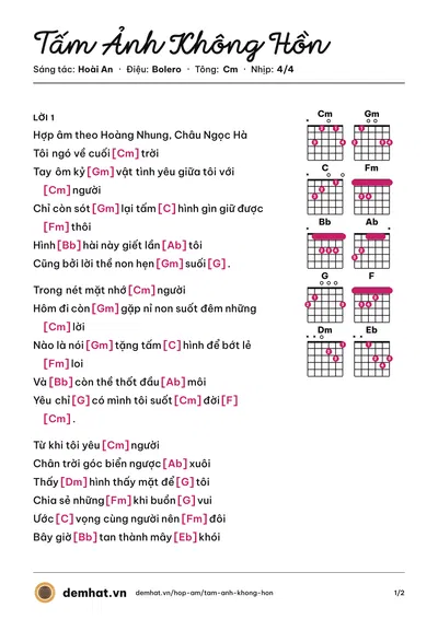Hợp âm Tấm Ảnh Không Hồn (Giao Linh) – bản nhạc PDF trang 1, tông Cm