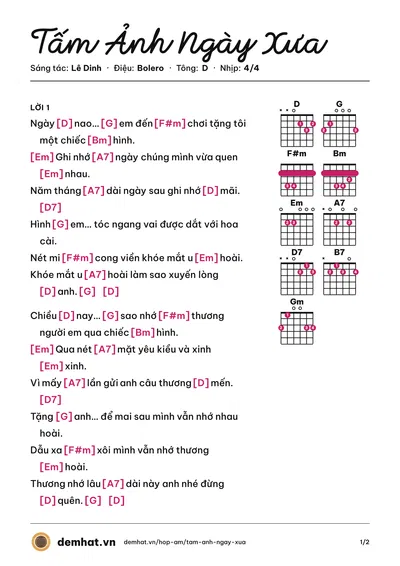 Hợp âm Tấm Ảnh Ngày Xưa (Trường Vũ) – bản nhạc PDF trang 1, tông D
