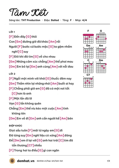Hợp âm Tâm Kết (Hoàng Thiên Phú) – bản nhạc PDF trang 1, tông F