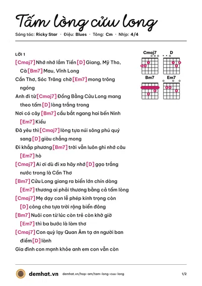 Hợp âm Tấm lòng cửu long (Ricky Star) – bản nhạc PDF trang 1, tông Cm