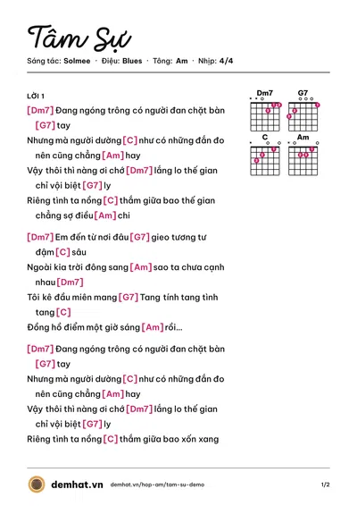 Hợp âm Tâm Sự (Solmee) – bản nhạc PDF trang 1, tông Am