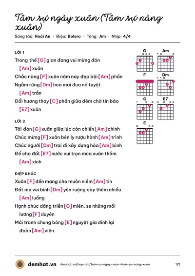 Hợp âm Tâm sự ngày xuân (Tâm sự nàng xuân) (Như Quỳnh) – bản nhạc PDF trang 1, tông Am