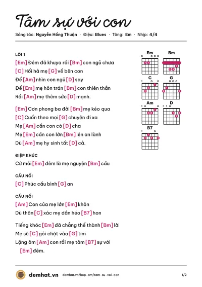 Hợp âm Tâm sự với con (Khánh Thi) – bản nhạc PDF trang 1, tông Em