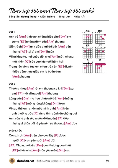 Hợp âm Tâm sự với em (Tâm sự với anh) (Giao Linh (trước 75)) – bản nhạc PDF trang 1, tông Am