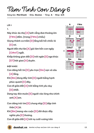 Hợp âm Tâm Tình Con Dâng 6 (Hallelujah Choir Saigon) – bản nhạc PDF trang 1, tông A