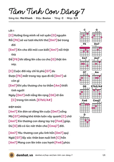 Hợp âm Tâm Tình Con Dâng 7 (Hallelujah Choir Saigon) – bản nhạc PDF trang 1, tông C