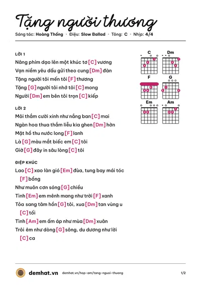 Hợp âm Tặng người thương (Huy Đức) – bản nhạc PDF trang 1, tông C