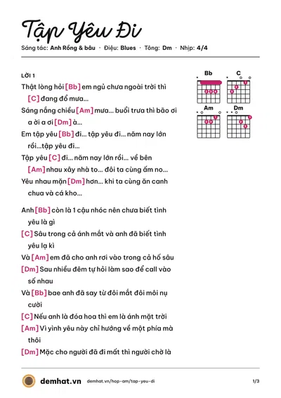 Hợp âm Tập Yêu Đi (Anh Rồng) – bản nhạc PDF trang 1, tông Dm