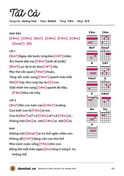 Hợp âm Tất Cả (Dương Thái) – bản nhạc PDF trang 1, tông F#m