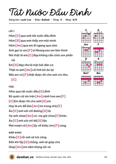 Hợp âm Tát Nước Đầu Đình (Binz) – bản nhạc PDF trang 1, tông C