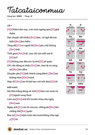 Hợp âm Tatcataiconmua (MiiNa) – bản nhạc PDF trang 1, tông G