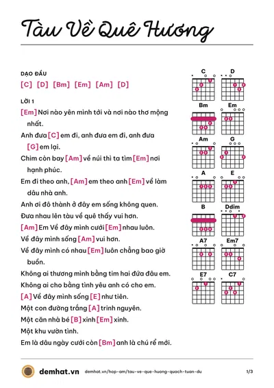 Hợp âm Tàu Về Quê Hương (Quách Tuấn Du) – bản nhạc PDF trang 1