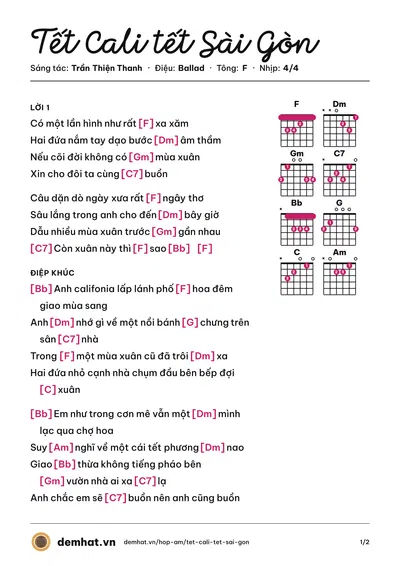 Hợp âm Tết Cali tết Sài Gòn (Trần Thiện Thanh) – bản nhạc PDF trang 1, tông F