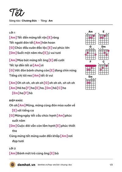 Hợp âm Tết (Chương Đức) – bản nhạc PDF trang 1, tông Am