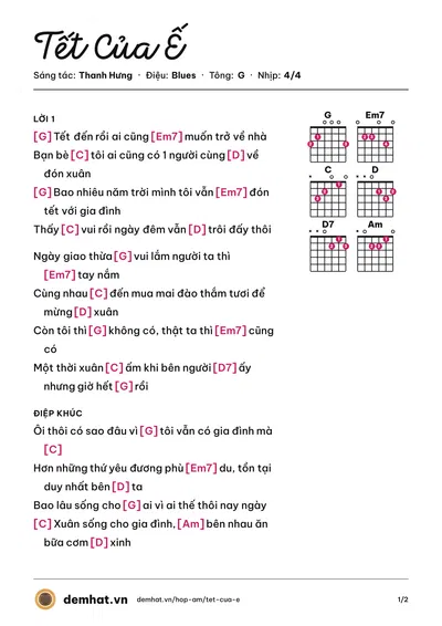 Hợp âm Tết Của Ế (Thanh Hưng) – bản nhạc PDF trang 1, tông G