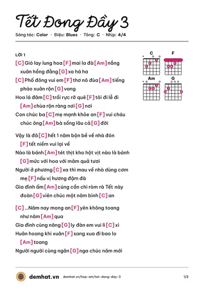 Hợp âm Tết Đong Đầy 3 (MiA) – bản nhạc PDF trang 1, tông C