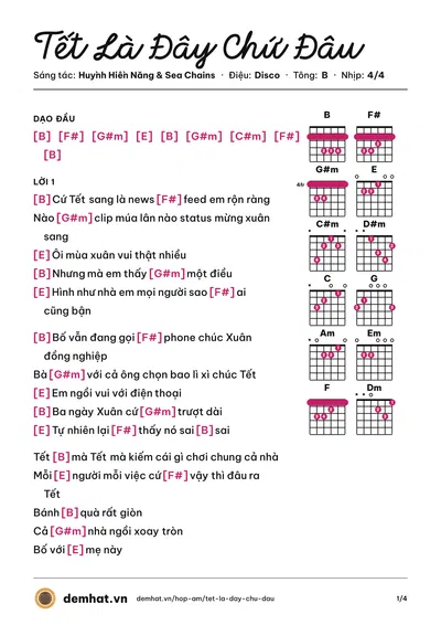 Hợp âm Tết Là Đây Chứ Đâu (Orange) – bản nhạc PDF trang 1, tông B