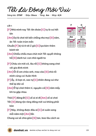 Hợp âm Tết Là Đông Mới Vui (Đức Phúc) – bản nhạc PDF trang 1, tông Am