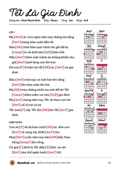 Hợp âm Tết Là Gia Đình (Đinh Mạnh Ninh) – bản nhạc PDF trang 1, tông Am