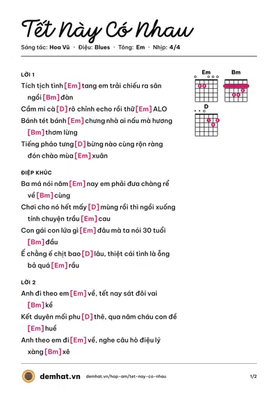 Hợp âm Tết Này Có Nhau (Pinky Vanh) – bản nhạc PDF trang 1, tông Em