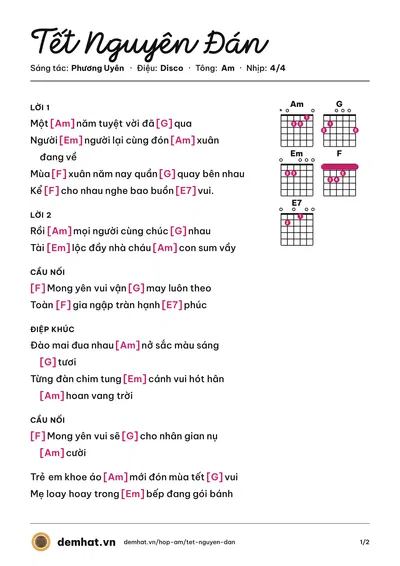 Hợp âm Tết Nguyên Đán (VMusic) – bản nhạc PDF trang 1, tông Am