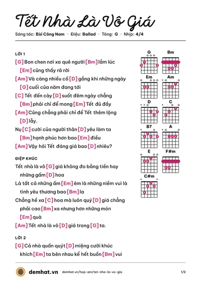 Hợp âm Tết Nhà Là Vô Giá (Bùi Công Nam) – bản nhạc PDF trang 1, tông G