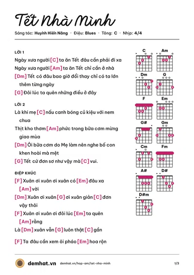 Hợp âm Tết Nhà Mình (Hòa Minzy) – bản nhạc PDF trang 1, tông C