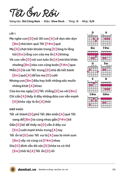 Hợp âm Tết Ổn Rồi (Hiền Thục) – bản nhạc PDF trang 1, tông D