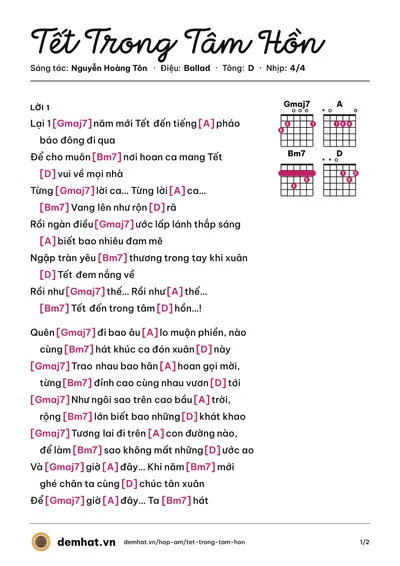 Hợp âm Tết Trong Tâm Hồn (Mr.T) – bản nhạc PDF trang 1, tông D