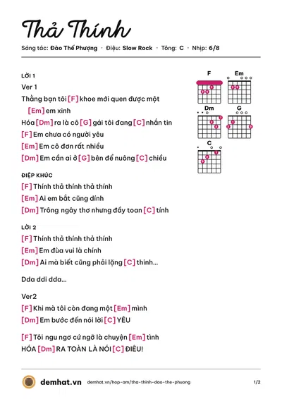 Hợp âm Thả Thính (Đào Thế Phượng) – bản nhạc PDF trang 1, tông C