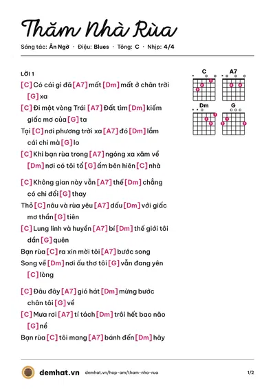 Hợp âm Thăm Nhà Rùa (Suzie) – bản nhạc PDF trang 1, tông C