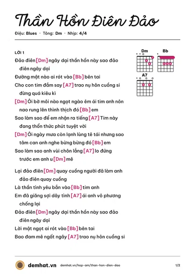 Hợp âm Thần Hồn Điên Đảo (Dee Trần) – bản nhạc PDF trang 1, tông Dm