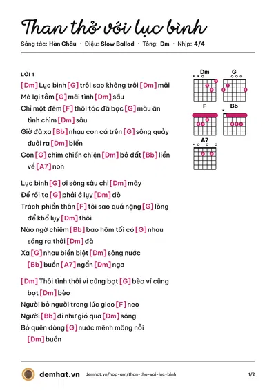 Hợp âm Than thở với lục bình (Trường Đức) – bản nhạc PDF trang 1, tông Dm