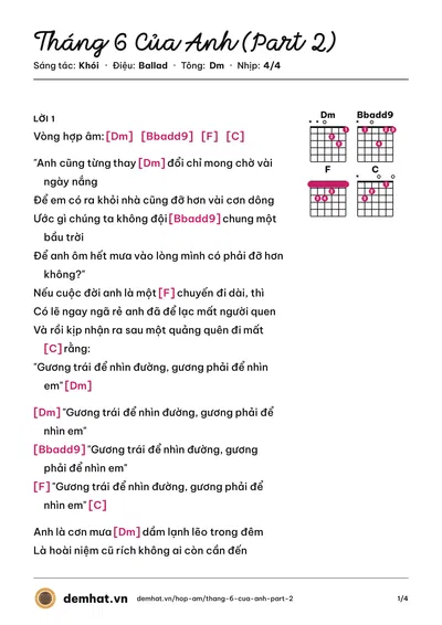 Hợp âm Tháng 6 Của Anh (Part 2) (Khói) – bản nhạc PDF trang 1, tông Dm