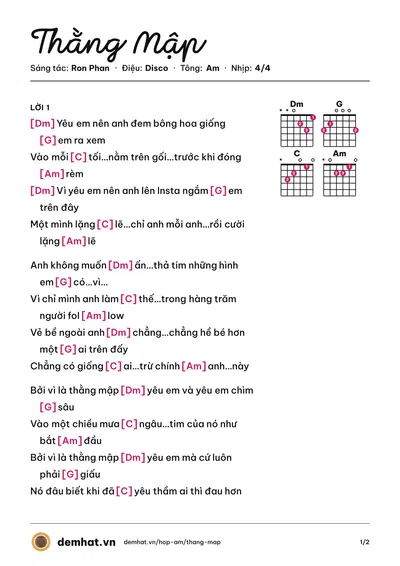 Hợp âm Thằng Mập (Ron Phan) – bản nhạc PDF trang 1, tông Am