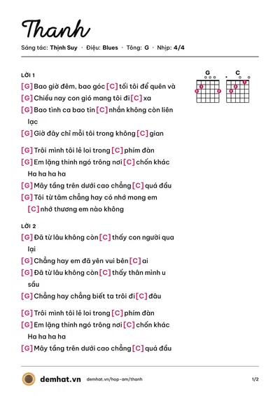 Hợp âm Thanh (Thịnh Suy) – bản nhạc PDF trang 1, tông G