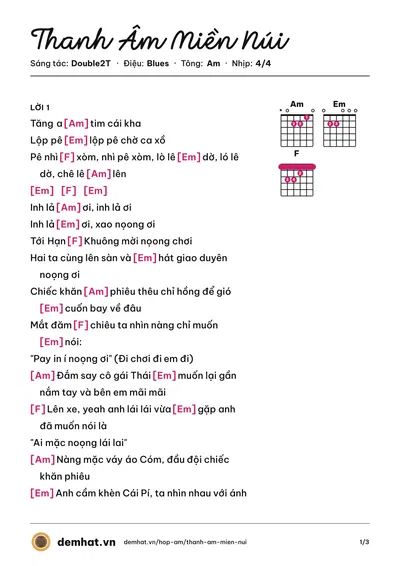 Hợp âm Thanh Âm Miền Núi (Vũ Thảo My) – bản nhạc PDF trang 1, tông Am