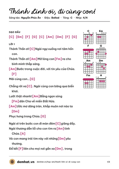 Hợp âm Thánh Linh ơi, đi cùng con! (Phước Thông) – bản nhạc PDF trang 1, tông C